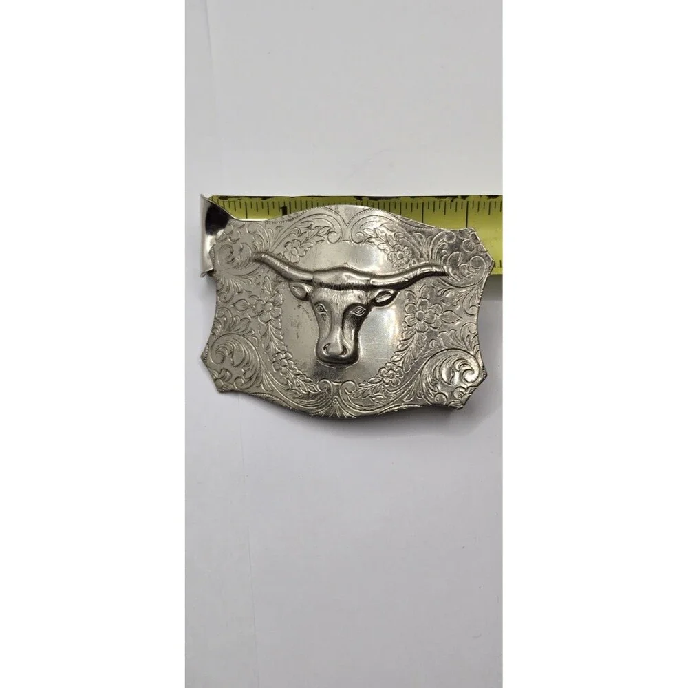 Texas Longhorn Belt Buckle Nickel Silver 3 1/2” X 2 1/4”